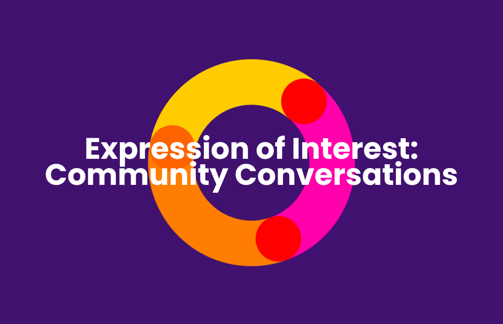 Bolton CVS branded image that says 'Expression of Interest: Community Conversations'